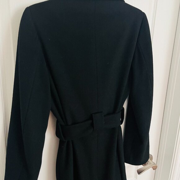 Daniel Hechter Paris Black Wool Blend Double Breasted Trench Coat Tie Waist Belt - Picture 6 of 10